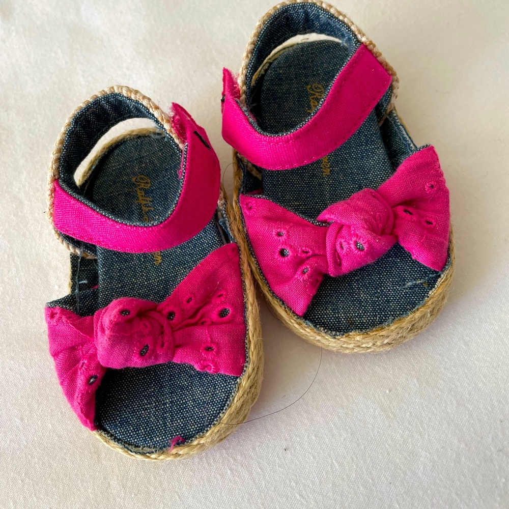 Ralph Lauren baby adorable bow pink sandals stitched bottom sole espadrilles